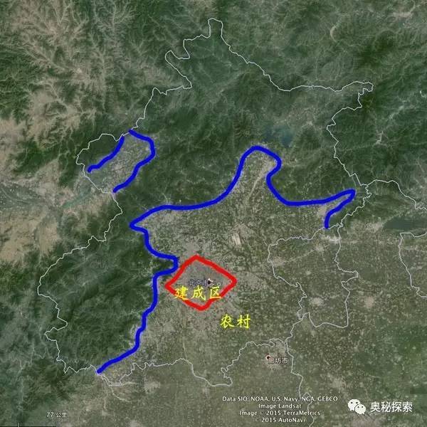 图1：北京地区卫星地图。