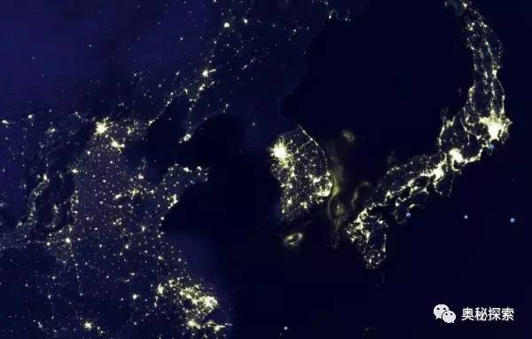 NASA亚洲东部夜景灯光。