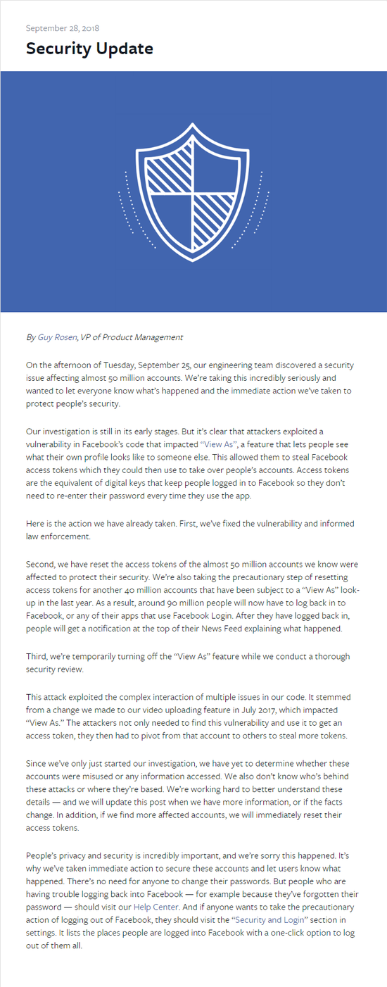 Facebook再次出现数据泄露 超5000万用户受影响