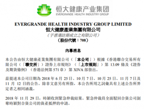 恒大健康：FF剥夺恒大资产抵押权的申请被再次驳回