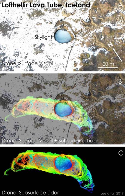 研究人员使用配备激光雷达的无人机探索冰岛熔岩管