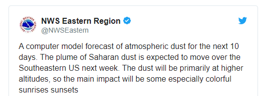 撒哈拉大规模沙尘暴羽流穿越大西洋 或使美国东南部出现雾霾