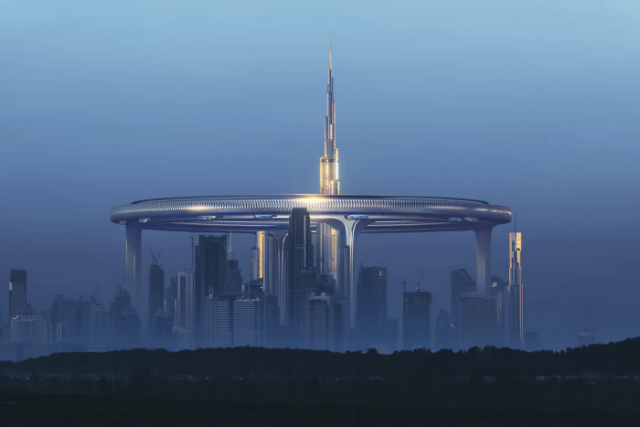 概念设计：巨大的圆形建筑环抱着世界最高的摩天大楼